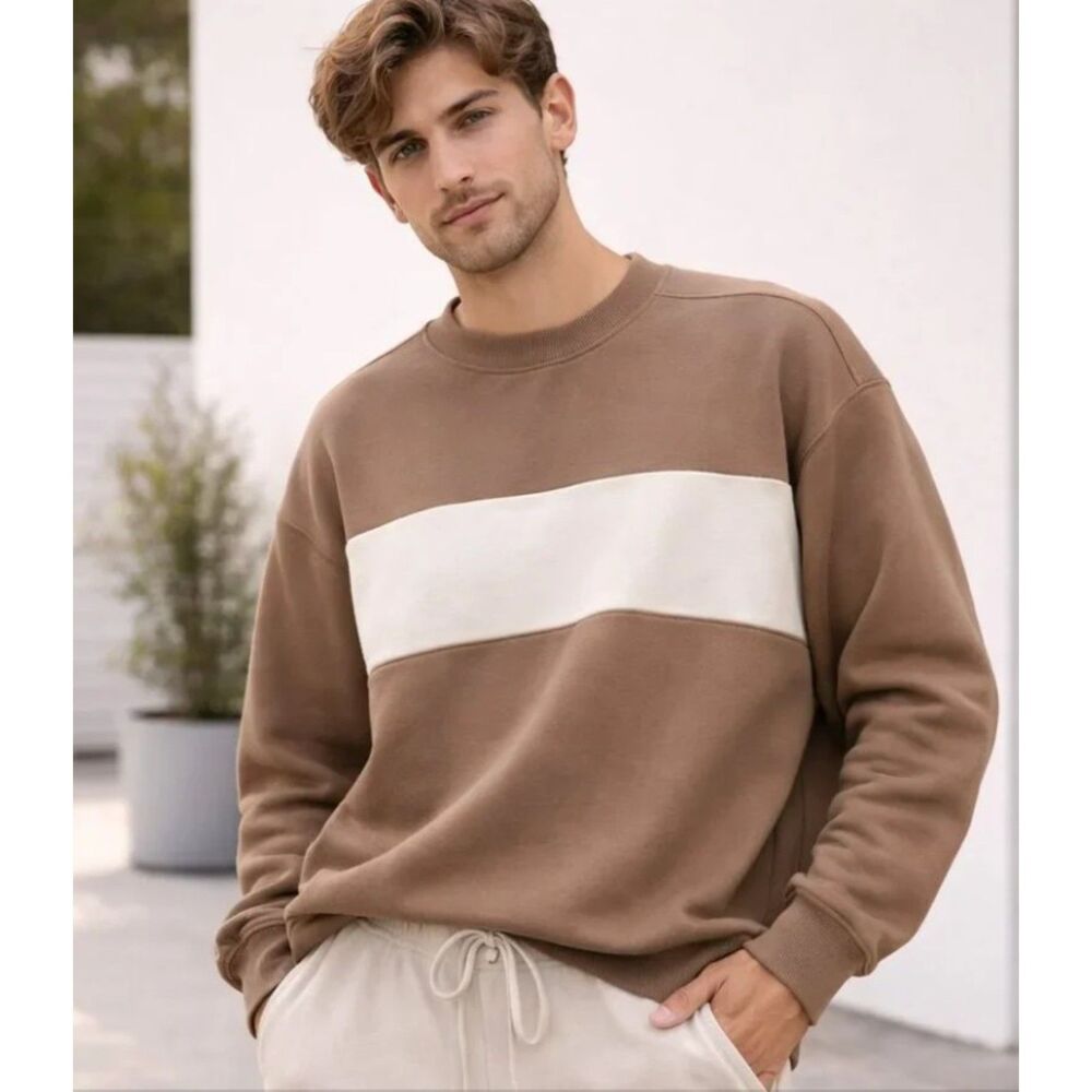 NEW Mens Sz 4XL Brown Relaxed Fit Lightweight Crew Neck Sweatshirt GOODFELLOW